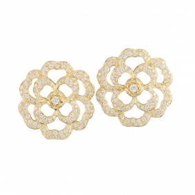 Yellow Gold Diamond Flower Earrings